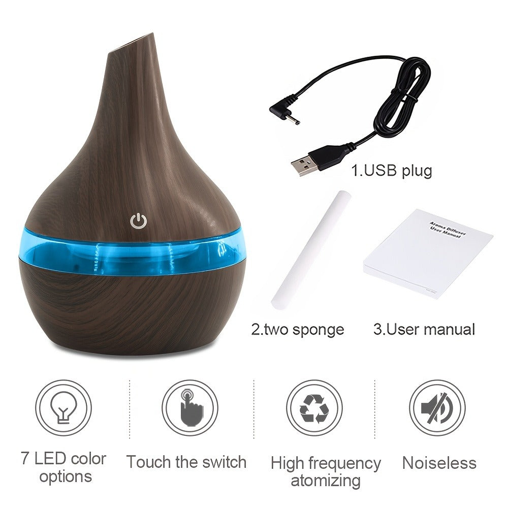 2-Pack Cool Mist Humidifier & Aromatherapy Essential Oil Diffuser – Includes 16 Essential Oils & 7-Color Lights, 10.14oz Home Diffuser Set for Bedroom, Living Room & Office, Black