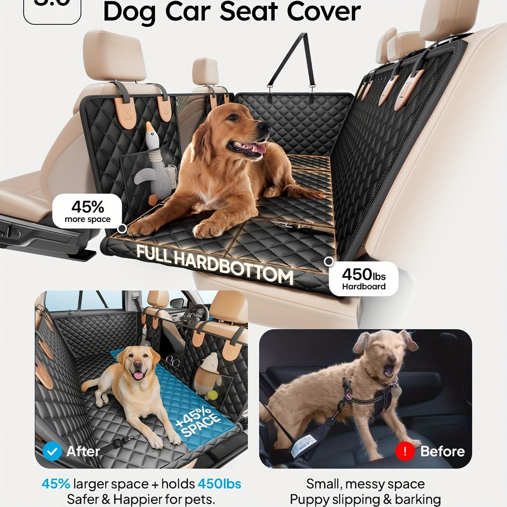 Heavy Duty Dog Hammock with Hard Bottom Support | 450lbs Capacity, XL Size, Suitable for 2-4 Large Dogs, Knit Fabric, Backseat Protector for Truck/SUV