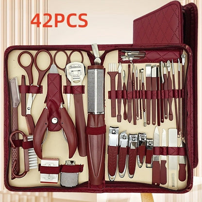 Professional Manicure Pedicure Kit 42 Piece Stainless Steel Nail Set with Portable Travel Case – Nail Scissors Cuticle Nipper Ingrown Toenail Tools for Men Women Home Salon, Nail Care Gift Set