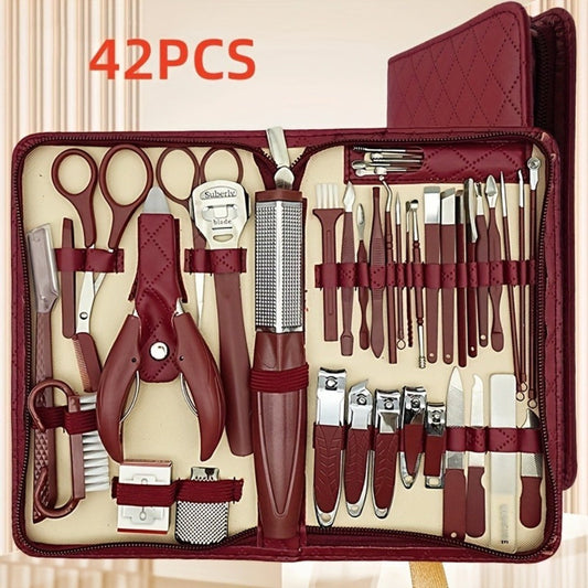 Professional Manicure Pedicure Kit 42 Piece Stainless Steel Nail Set with Portable Travel Case – Nail Scissors Cuticle Nipper Ingrown Toenail Tools for Men Women Home Salon, Nail Care Gift Set