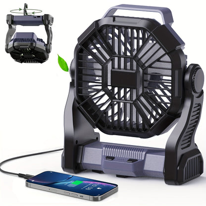 Camping Fan with LED Lantern, 3-in-1 Battery Powered Portable Fan Light for Tent Outdoor, Rechargeable Electric Fan with Timer 360° Rotation, for Camping Hiking Barbecue Travel Emergency