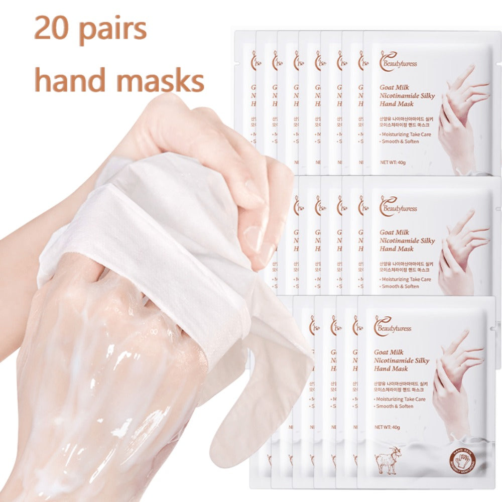 Moisturizing Hand Mask Gloves 20 Pairs with Niacinamide, Goat Milk & Glycerin | Brightening Deep Hydration Spa Treatment for Dry Rough Cracked Hands | Hypoallergenic Fragrance-Free Bulk Gift for Women