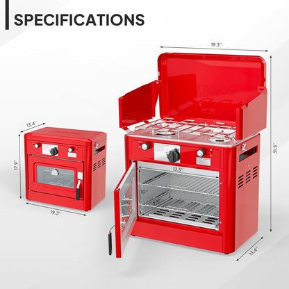 Camping Stove with Oven 2-in-1 – Portable Propane Double Burner 16,000 BTU & Outdoor Oven Combo with Auto-Ignition & Thermometer | Camping, Backyard & Picnic Cooking