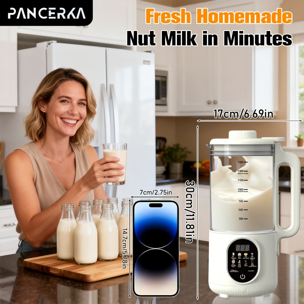 Nut Milk Maker Machine One-Touch Automatic - Multifunctional Plant-Based Milk Blender for Homemade Almond, Oat, Soy & Coconut Milk, High Capacity Countertop Blender for Dairy-Free Living