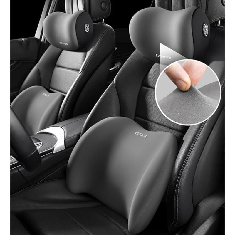 Car Lumbar Support Pillow and Car Neck Pillow Kit, Ergonomic Car Seat Headrest & Lumbar Cushion with Adjustable Strap for Neck Back Pain Relief, for Office Chair/ Truck/ Wheelchair (Gray)