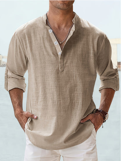 Men's Stand Collar T-Shirt - Long Sleeve Loose Fit 132133