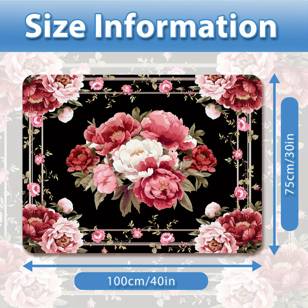 1pc Car Rear Cargo Pad, Elegant Pink Peony Floral Arrangementthe Pattern Design, Anti-Slip, Wear-Resistant, Washable, Keep The Car Interior Clean And Tidy, General, Pet Mat, Car Accessories Interior.