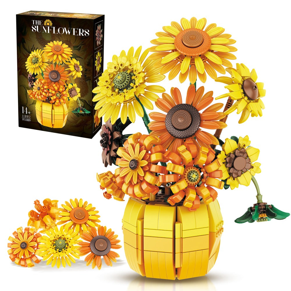 Sunflower Bouquet Building Blocks Set 1009 Pieces – Realistic Floral LEGO-Compatible Brick Kit for Adults & Teens, Home Decor Display, Mother's Day Valentine's Day Birthday Gift for Women