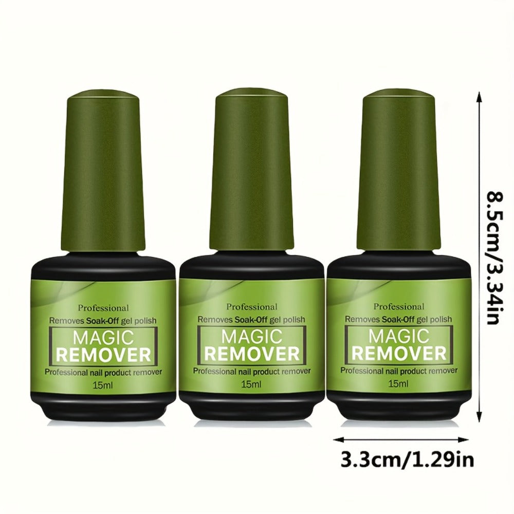 Gel Nail Polish Remover 3pcs Set – Soak Off Gel Nails, Nail Glue & Acrylic Nails in 2-3 Minutes | Fast Gentle Formula for Home DIY & Salon Use | Nail Care Kit for Women & Men