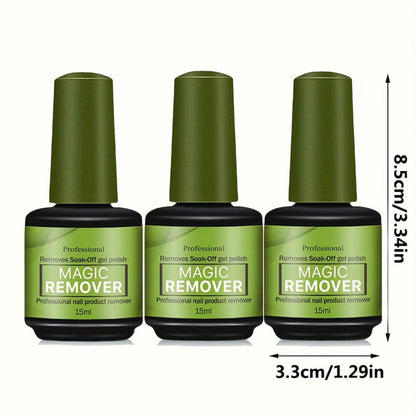 Gel Nail Polish Remover 3pcs Set – Soak Off Gel Nails, Nail Glue & Acrylic Nails in 2-3 Minutes | Fast Gentle Formula for Home DIY & Salon Use | Nail Care Kit for Women & Men