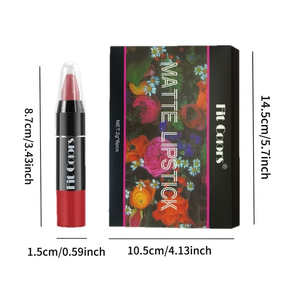 Squalane Crayon Lipstick Set 6 Pcs – Matte & Glossy Moisturizing Lip Pencil with Volumizing Formula, Long Lasting Easy Color Lip Liner for All Skin Types, Great Gift for Women