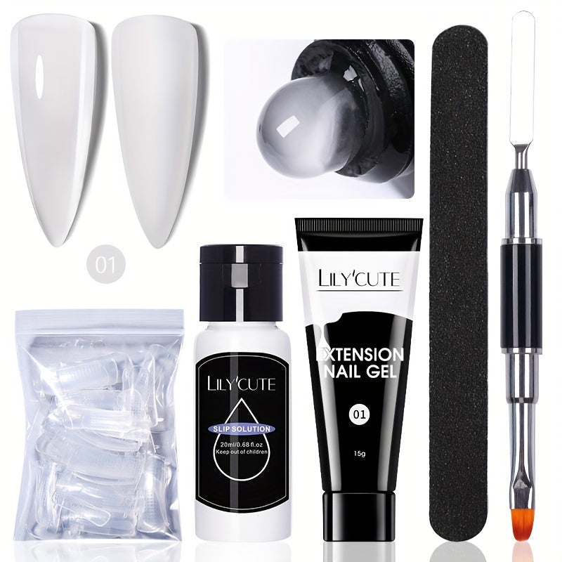 Builder Gel Nail Extension Kit – Quick Build UV LED Acrylic Gel in White Nude Pink Crystal for Nail Construction Overlay Sculpting Salon & Home Manicure 15g 0.51oz