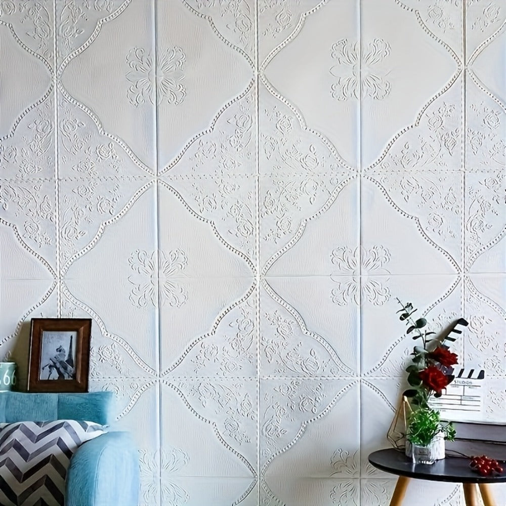 Peel and Stick Tile Stickers 13.78x13.78in Self-Adhesive Glam Plaid Pattern Wall Tiles for Kitchen Bathroom Living Room – 50pcs PVC Waterproof Removable Backsplash Decor