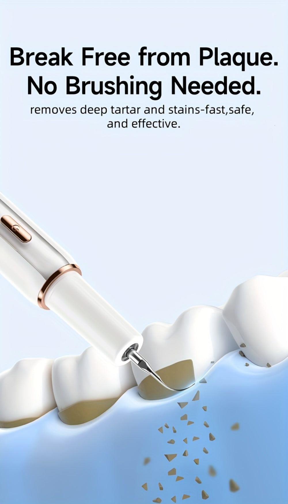 Interdental Plaque Remover with LED Light – Electric Teeth Cleaner, 5 Cleaning Modes, 2 Replacement Heads, Oral Irrigator-Like Function, No Water Required, Dental Care for Travel & Home Use