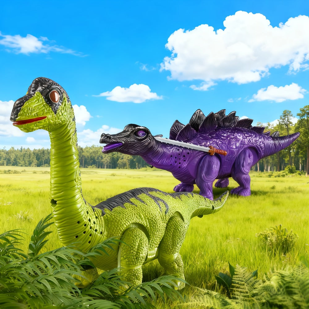 Interactive Dinosaur Toy Set 3-Pack with Sound Light & Walking – Electric Brachiosaurus Stegosaurus T-Rex Dino Toys for Boys Girls Ages 3-7, Birthday Christmas Gift