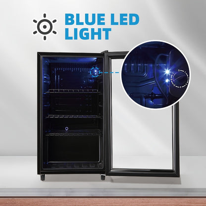 Beverage Refrigerator with Glass Door – Mini Fridge 2.0/3.5/4.0 Cu Ft, LED Lights, Adjustable Shelves, R600a Cooling for Beer, Wine & Drinks, Home, Office & Bar