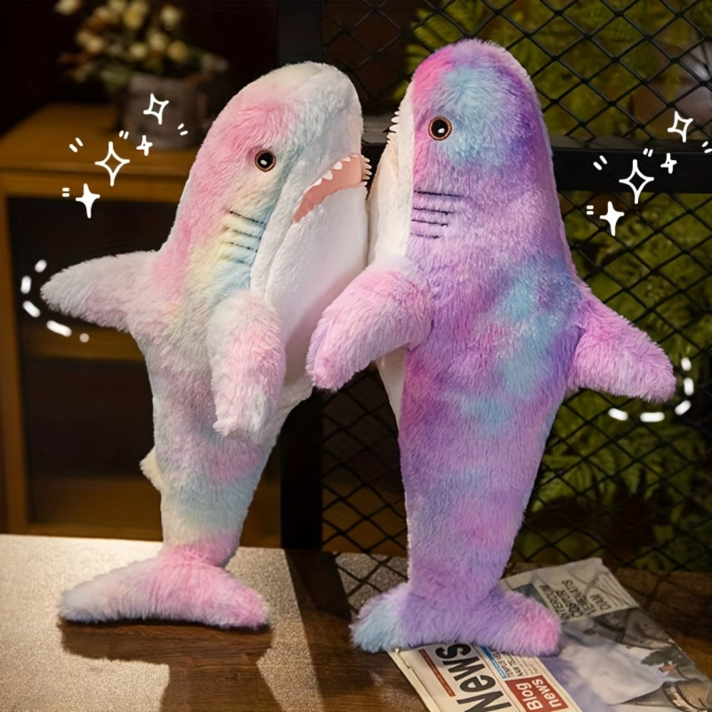 Shark Stuffed Animal Plush Pillow 24 Inch – Jumbo Soft Cute Shark Plush Toy for Kids Boys Girls Adults, Ocean Sea Animal Cuddle Pillow, Birthday Christmas Holiday Gift, Blue Grey Rainbow Colors