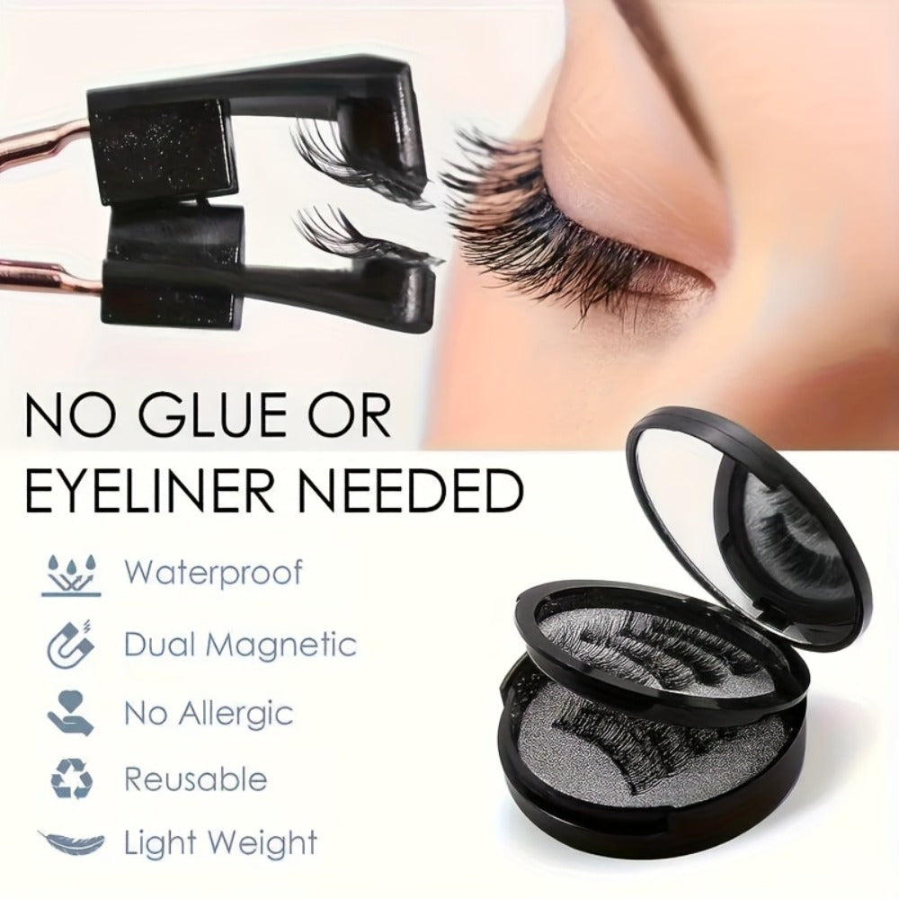 8-Pair Glue-Free Dual Magnetic False Eyelashes 3D Reusable Set — No Eyeliner Needed, Waterproof, Includes Applicator Clip, Natural Look for Daily Wear & Special Occasions