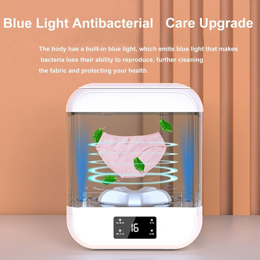 Mini Washing Machine Pure Copper Motor High Torque 4 Washing Modes Portable Washer for Underwear Socks Baby Clothes Separate Washing Anti Cross-Infection White
