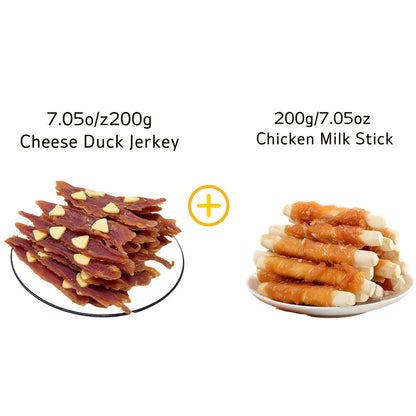 Sesame Duck Jerky Dog Treats 400g Mixed Flavor – Cheese Duck, Chicken Jerky & Sandwich Sticks, High Protein Low Fat, Long Lasting Digestible Chews, Training Treats for All Dog Sizes