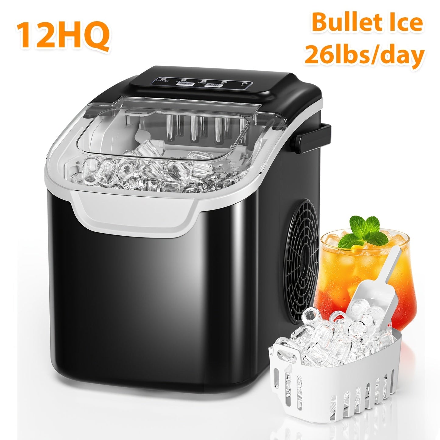 Ice Maker Machine – Nugget Ice & Bullet Ice Countertop, 26-35 Lbs Daily, One-Button Operation, Self-Cleaning, Portable Ice Maker with Ice Scoop for Home, Kitchen & Office