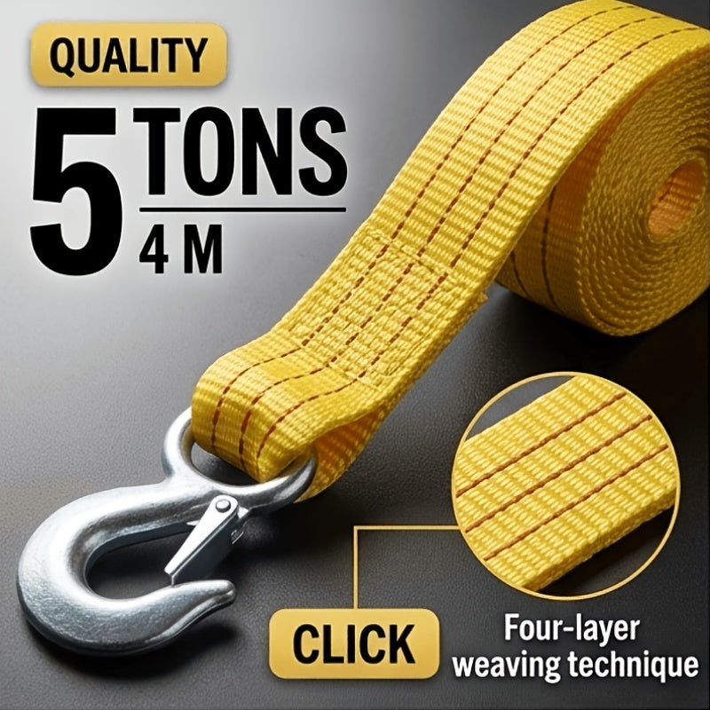 Heavy-Duty Trailer Winch Strap, 4 Meters 13 Feet, 1.3 Tons, 11, 000 Pounds Capacity, Equipped with Forged Steel Hook, Suitable for Emergency Vehicle Rescue Ropes for SUV Trucks, Pickup Trucks, Etc., Essential Kit for Off-Road Rescue Towing Equipment