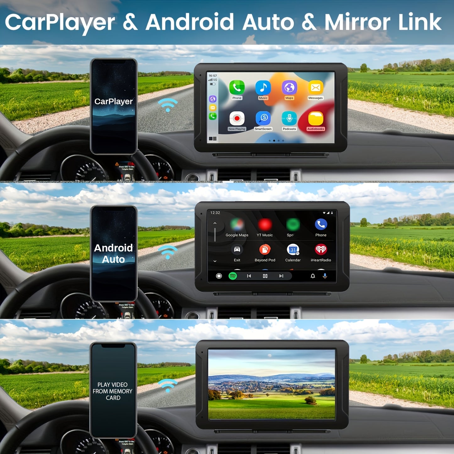 8-Inch Wireless Car Navigation with Carplay & for Android Auto - HD Touchscreen, Magnetic Mount, Wireless, Mirror Link, FM Radio, AUX/USB/TF Card Slots, Backup Camera for Cars car accessories