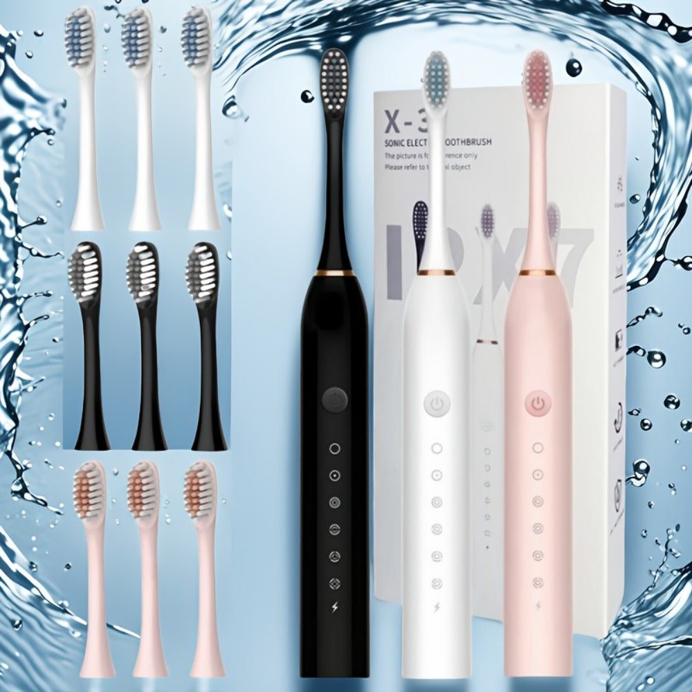 Sonic Electric Toothbrush with 6 Modes & Smart Timer – USB Rechargeable, Soft Bristles for Sensitive Gums, Whitening Oral Care for Men & Women, Black White Pink