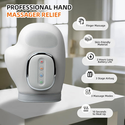 Hand Massager with Heat & Air Pressure – 3D Shiatsu Kneading 6 Modes Rechargeable Portable Hand Massager for Arthritis Pain Relief, Ideal for Office Workers Seniors & Gamers, Finger & Palm Massager
