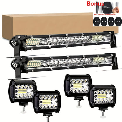 2X 10Inch LED Light Bar And 4 X 4" Light Offroad for Jeep Truck Car, Without Battery