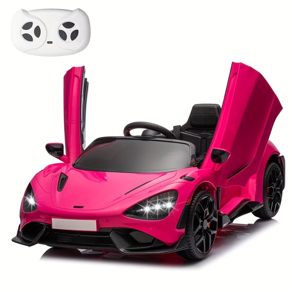 12V Kids Ride On Car Electric Vehicle with Hydraulic Doors Remote Control LED Lights MP3 Player 3 Speeds Smooth Start Birthday Christmas Gift Boys Girls