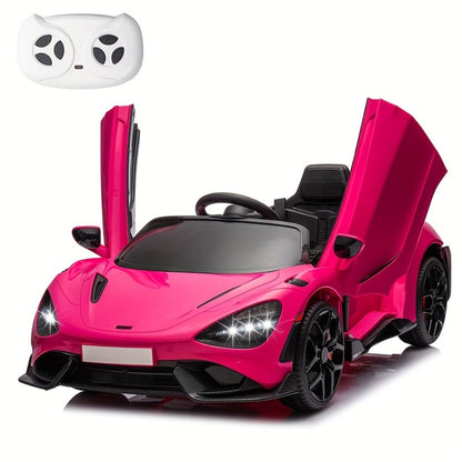 12V Kids Ride On Car Electric Vehicle with Hydraulic Doors Remote Control LED Lights MP3 Player 3 Speeds Smooth Start Birthday Christmas Gift Boys Girls