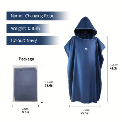 Quick-Dry Surf Poncho Towel Robe - Microfiber Beach Wrap with Shark Graphic, Super Absorbent Changing Robe for Swimming, Surfing & Travel, One Size Fits All, Machine Washable