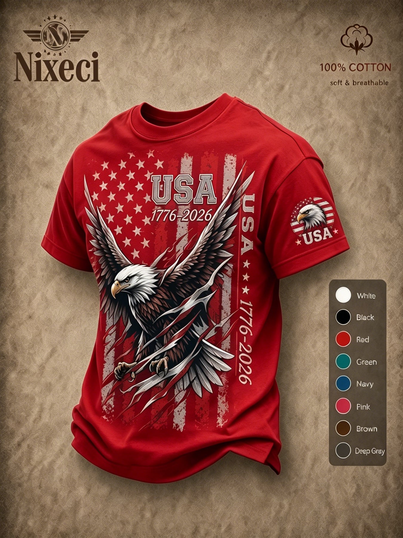 Men's Patriotic T-Shirt - Round Neck Short Sleeve Weekend Style
