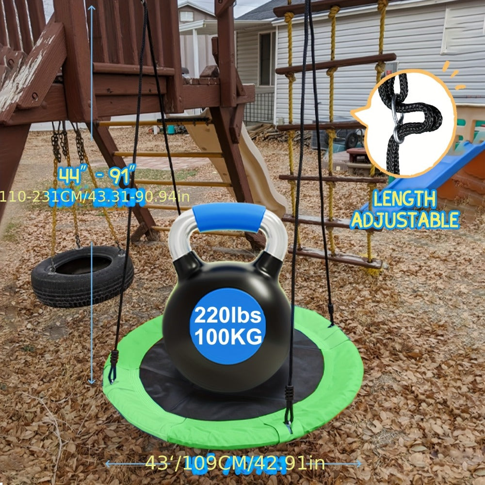 43 Inch Saucer Swing for Kids Outdoor – 360° Spinning Nest Swing with Swivel, Adjustable Ropes & Hanging Straps for Tree or Swing Set | Best Backyard Birthday Gift for Boys and Girls
