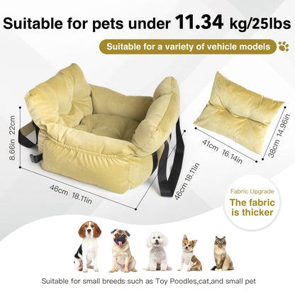 Dog Car Seat Carrier Booster with Safety Harness - Pet Travel Seat for Dogs & Cats, Handheld & Shoulder Strap, Fits Front & Back Seat, Multi-Scene Use for Cafe Park Outdoor
