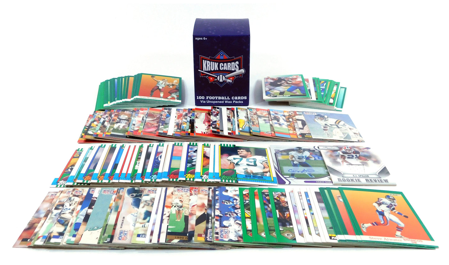 Vintage NFL Football Cards Lot – 100 Cards in Factory Sealed Packs | Multi-Decade Collection | Rookie & Hall of Famer Possible | Gift for Collectors & Football Fans