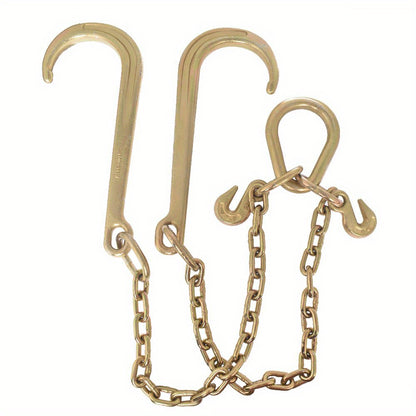 [G70 Grade Reinforcement]5/16''×2' Heavy Duty Trailer Chain Set (with J Hook V-Chain)| Anti-rust Chain For Flatbed Trailer/rescue Vehicle