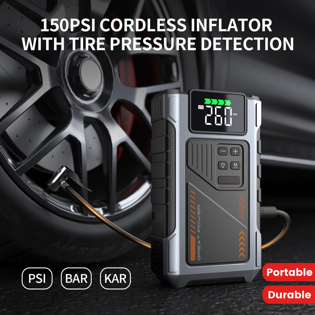 Portable Car Jump Starter & Jump Starter with Air Compressor (Optional), Jump Starter Battery Pack, Current Car Battery Booster, 12V Vehicles (1.98gal Gasoline/ 1.59gal Diesel Engine), Compatible with Sedans, SUVs, Pickup Trucks & Lawn Mowers