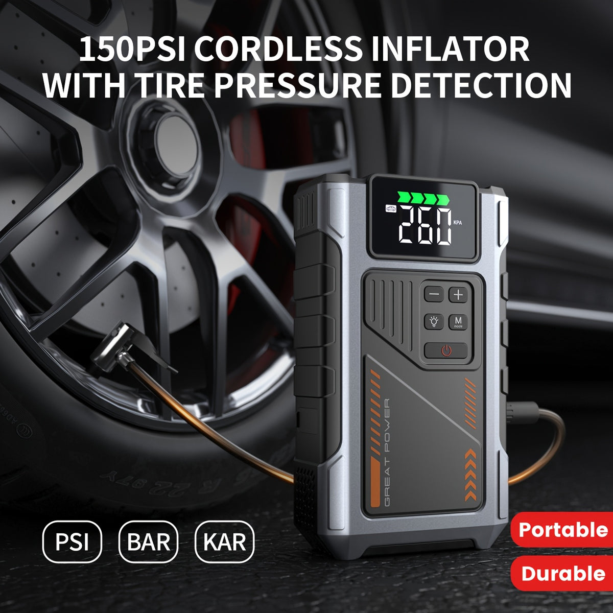 Portable Car Jump Starter & Jump Starter with Air Compressor (Optional), Jump Starter Battery Pack, Current Car Battery Booster, 12V Vehicles (1.98gal Gasoline/ 1.59gal Diesel Engine), Compatible with Sedans, SUVs, Pickup Trucks & Lawn Mowers