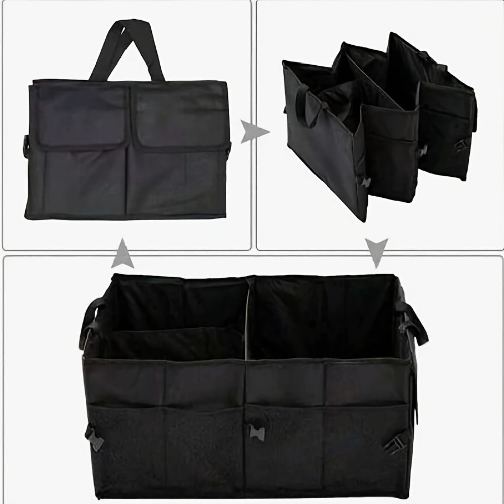 Car Trunk Storage Bag - Large Capacity Insulated Foldable Box with Handle for SUVs & Sedans, Sturdy Car Parts & Tools Organizer, Black