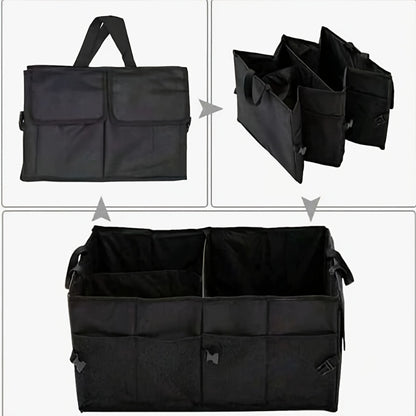 Car Trunk Storage Bag - Large Capacity Insulated Foldable Box with Handle for SUVs & Sedans, Sturdy Car Parts & Tools Organizer, Black