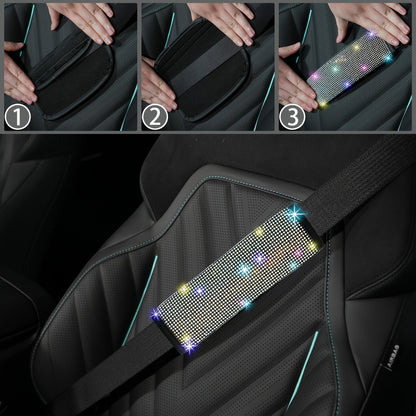 Rhinestone Car Accessories Set for Women 8 Pcs – Bling Steering Wheel Cover Cup Coasters Seat Belt Pads Shift Knob Cover Starter Rings – Multicolor Pink Purple