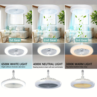 Ceiling Fan Light with Remote Control, Dimmable LED 3000-6500K, 3-Speed Fan, E26 Base, 360° Adjustable Universal Joint, Timed Night Light, Room Decor White & Gray