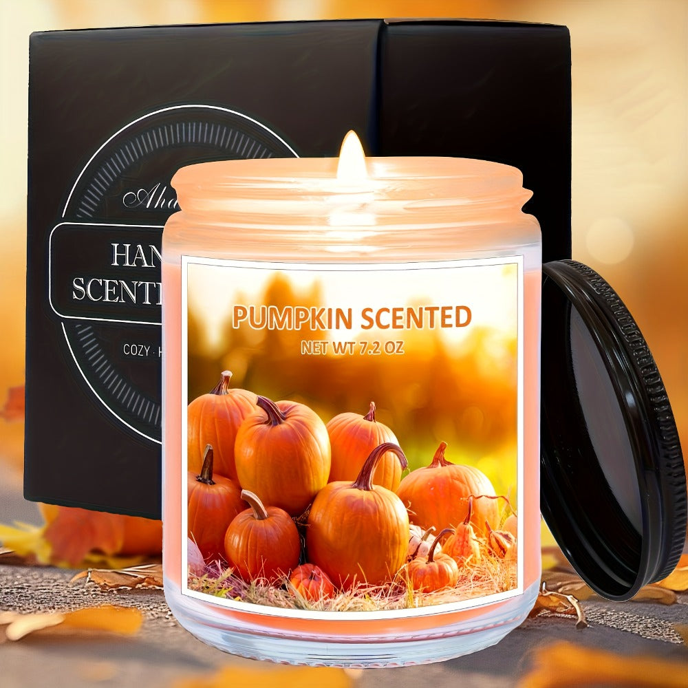 Scented Candle Soy Wax – Pumpkin & Apple Cinnamon Fall Autumn Jar Candle, 7.2oz 50+ Hour Burn, Cozy Home Fragrance Gift for Women & Men, Friends, Family & Coworkers, Christmas & Valentine's Day