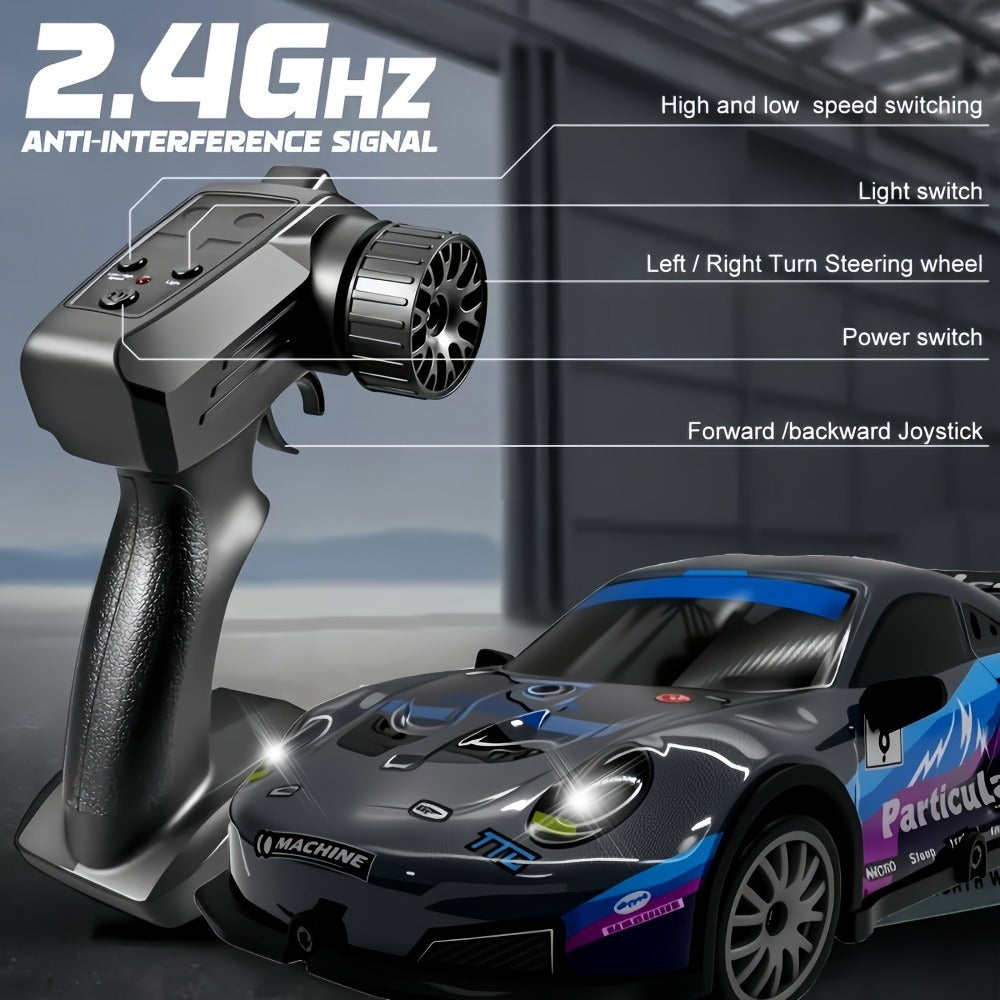 Alloy RC Drift Car 1:24 Scale 4WD 28KM/H with Drift Tires LED Lights Barricades & 2 Batteries – BSJ Crash-Resistant Remote Control Racing Car for Boys Girls Ages 6+ Birthday Christmas Gift Black Yellow