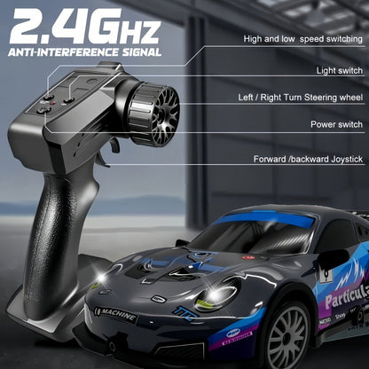 Alloy RC Drift Car 1:24 Scale 4WD 28KM/H with Drift Tires LED Lights Barricades & 2 Batteries – BSJ Crash-Resistant Remote Control Racing Car for Boys Girls Ages 6+ Birthday Christmas Gift Black Yellow
