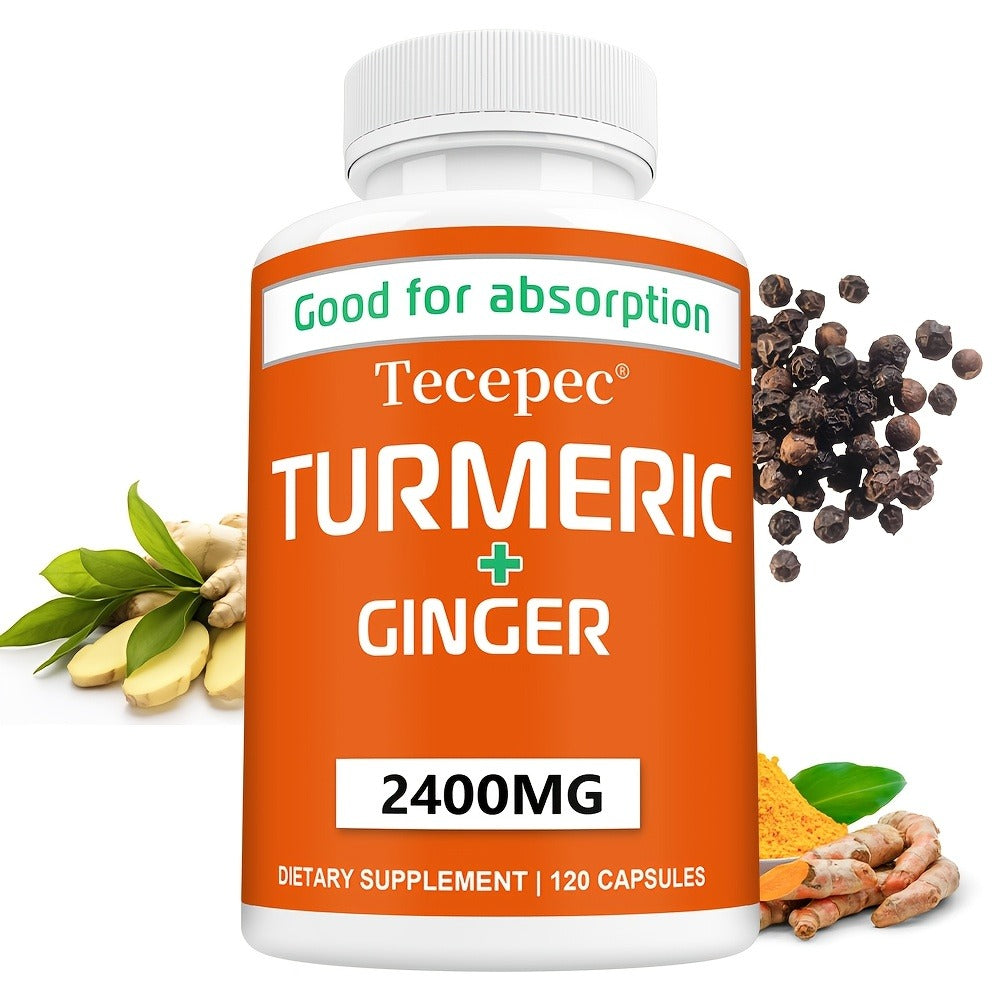 Turmeric Ginger Capsules 2400mg with Black Pepper Extract for Immune Support, Joint Relief & Healthy Energy – 120 Capsules Daily Supplement
