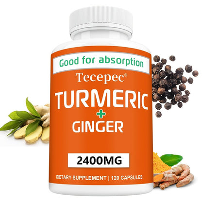 Turmeric Ginger Capsules 2400mg with Black Pepper Extract for Immune Support, Joint Relief & Healthy Energy – 120 Capsules Daily Supplement