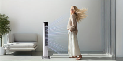 Bladeless Tower Fan 36 Inch | Remote Control, 5-Speed Settings & 4 Operating Modes, Whisper-Quiet 28dB, 12-Hour Timer, Oscillating Standing Fan for Home, Bedroom & Office – Titanium Gray & Black